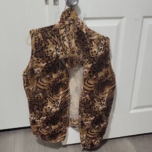 Faux Fur Animal Print Zip Vest in Brown & Black